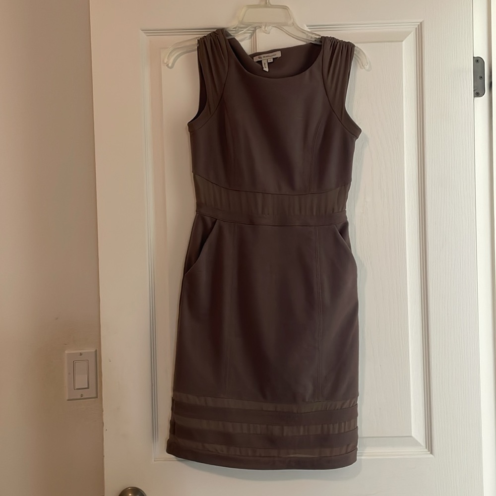 BCBGeneration Neutral Brown Mesh Sheath Dress Sz 4